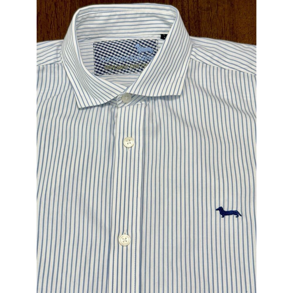 HARMONT & BLAINE Shirt Blue White Striped Organic Exceptional Collection Large